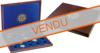 Coffret numismatique VOLTERRA Uno de luxe façon acajou pour 20 pièces de 2 euros EMU 2009 sous capsules