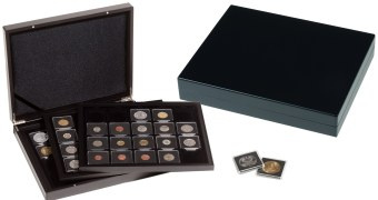 Coffret numismatique VOLTERRA Trio de luxe Black pour 60 monnaies sous capsules Quadrum