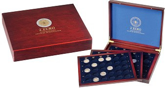 Coffret numismatique VOLTERRA Trio de luxe façon acajou pour 2 euros des Länder Allemands 2006 à 2022 sous capsules