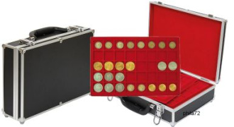 Grande valise numismatique avec 8 plateaux rouges pour 320 pièces de 2 euros sous capsules ou médailles touristiques 