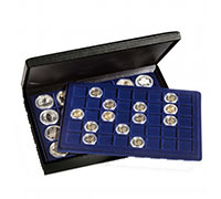 Coffret numismatique PRESIDIO Quatro en simili cuir avec 4 plateaux cases carrées pour 128 monnaies jusqu'à 33, 47 mm 