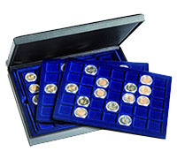 Coffret numismatique PRESIDIO Trio en simili cuir de 105 cases carrées pour monnaies jusqu'à 35 mm ou médailles touristiques