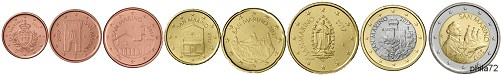 Série complète pièces 1 cent à 2 euros Saint-Marin année 2022 BU (issue du coffret)