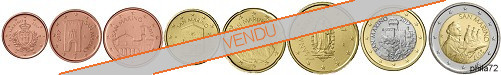 Série complète pièces 1 cent à 2 euros Saint-Marin année 2022 BU (issue du coffret)