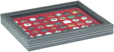 Coffret numismatique NERA M PLUS en simili cuir de 48 cases carrées pour monnaies jusqu'à 30 mm ou capsules de champagne