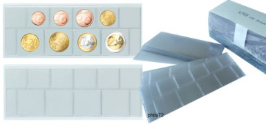 Pochettes de protection en PVC rigide transparent pour une série de pièces Euro - par 10