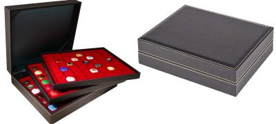 Coffret numismatique NERA XL en simili cuir de 144 cases carrées pour monnaies jusqu'à 30 mm ou capsules de champagne
