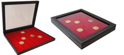 Coffret numismatique NERA M PLUS en simili cuir de 35 cases carrées pour monnaies jusqu'à 36 mm ou médailles touristiques