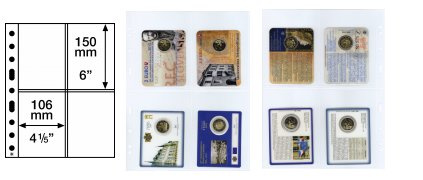 Feuilles GRANDE Coincards fond transparent avec 4 pochettes de 106 x 150 mm  - paquet de 5 feuilles
