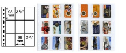 Feuilles GRANDE Coincards fond transparent avec 9 pochettes de 68 x 98 mm  - paquet de 5 feuilles