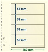 Feuilles neutres LINDNER-T MIX4 1 bande de 55 x 189 mm et 3 bandes de 53 x 189 mm - paquet de 10 feuilles