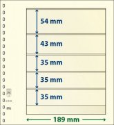 Feuilles neutres LINDNER-T MIX5 1 bande de 54 x 189 mm, 1 bande de 43 x 189 et 3 bandes de 35 x 189 mm - paquet de 10 feuilles
