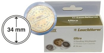 Capsules rondes CAPS PREMIUM Ultra sans bord pour monnaies de 34 mm - boite de 10