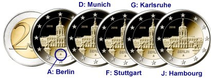 Commémorative 2 euros Allemagne 2018 UNC - Berlin château de Charlottenbourg - 5 ateliers