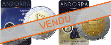 Lot des 2 pièces commémoratives 2 euros Andorre 2017 BU Coincard - le pays des Pyrénées et le le 100ème anniversaire de l'hymne d'Andorre.
