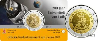 Commémorative 2 euros Belgique 2017 Coincard version flamande - Université de Liège