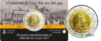 Commémorative 2 euros Belgique 2017 Coincard version Française - Université de Liège