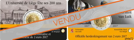 Duo commémoratives Commémorative 2 euros Belgique 2017 Coincard version Française et flamande - Université de Liège