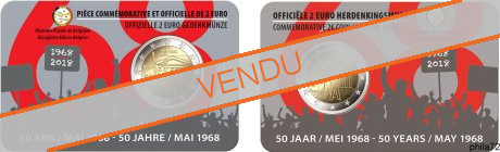 Duo commémorative 2 euros Belgique 2018 Coincards version Française et Flamande - 50 ans révolte étudiante Mai 1968