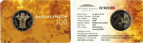 Commémorative 2 euros Lettonie 2018 BU Coincard - 100 ans des états Baltes