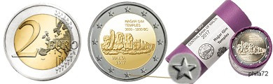Commémorative 2 euros Malte 2017 UNC - Temples de Hagar Qim - (issue du rouleau)