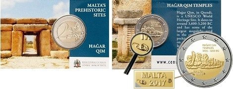 Commémorative 2 euros Malte 2017 Coincard - Temples de Hagar Qim avec poincon Monnaie de Paris