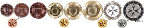 Série complète pièces 1 cent à 2 euros Malte année 2021 BU (issue du coffret) avec lettre atelier F