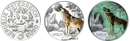 Commémorative 3 euros Autriche 2017 UNC -  Le loup