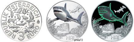 Commémorative 3 euros Autriche 2018 UNC -  Le requin