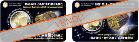 Duo commémorative 2 euros Belgique 2018 Coincards version Française et Flamande - 50 ans Satellite Esro