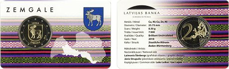 Commémorative 2 euros Lettonie 2018 BU Coincard - région historique de Zemgale