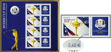 Ryder Cup 2018 (second tirage fond bleu) - 4 timbres à 2.60 € 