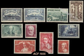Année complète France 1935 - n° 299 au n° 308 - 10 timbres