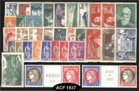 Année complète France 1937 - n° 334 au n° 371 - 38 timbres