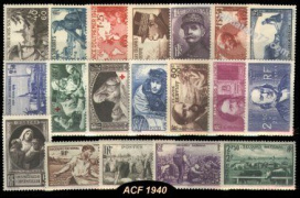 Année complète France 1940 - n° 451 au n° 469 - 19 timbres
