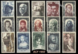 Année complète France 1950 - n° 863 au n° 877 - 15 timbres