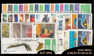 Année complète France 2002 - n° 3443 au n° 3537 - 107 timbres + 3 carnets