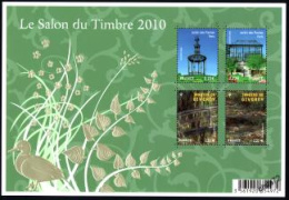 Bloc doré spécial jardins sorti pour le salon du timbre au parc floral de paris 2010 - bloc de 4 timbres
