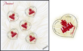 Feuillet Saint Valentin - Coeurs Baccarat avec Poudre de cristal rouge 2014 - bloc de 5 timbres