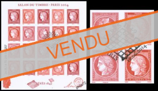 Feuillet Cérès 1849 - Salon du timbre Paris 2014 oblitération 1er jour - bloc de 20 timbres non detelés avec 2 tête-bêche