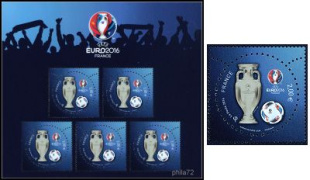 Feuillet football UEFA Euro 2016 salon Paris-Philex 2016 - 5 timbres avec vernis effet 3D