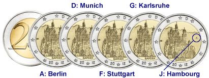 Commémorative 2 euros Allemagne 2012 UNC - Bayern - Neuschwanstein - 5 ateliers