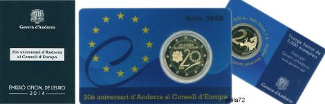 Commémorative 2 euros Andorre 2014 BE - Conseil de l'Europe