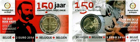 Commémorative 2 euros Belgique 2014 BU Coincard - Croix rouge