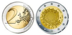 Commémorative commune 2 euros Espagne 2015 UNC - 30 ans du Drapeau Européen