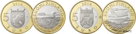 Lot de 2 commemoratives 5 euros Finlande 2014 UNC - Faune animaux Savonia - Karelia
