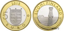 Commémorative 5 euros Finlande 2015 UNC - Faune animaux hermine de Ostrobothnia