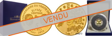 Commémorative 5 euros Or Europa Traité de l'Elysée 2013 Belle Epreuve - Monnaie de Paris