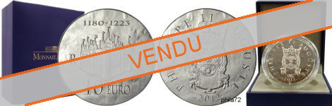 Commémorative 10 euros Argent Philippe II Auguste 2012 Belle Epreuve - Monnaie de Paris