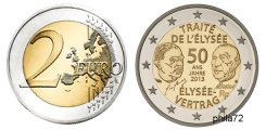 Commémorative 2 euros France 2013 UNC - Traité de l'Elysée